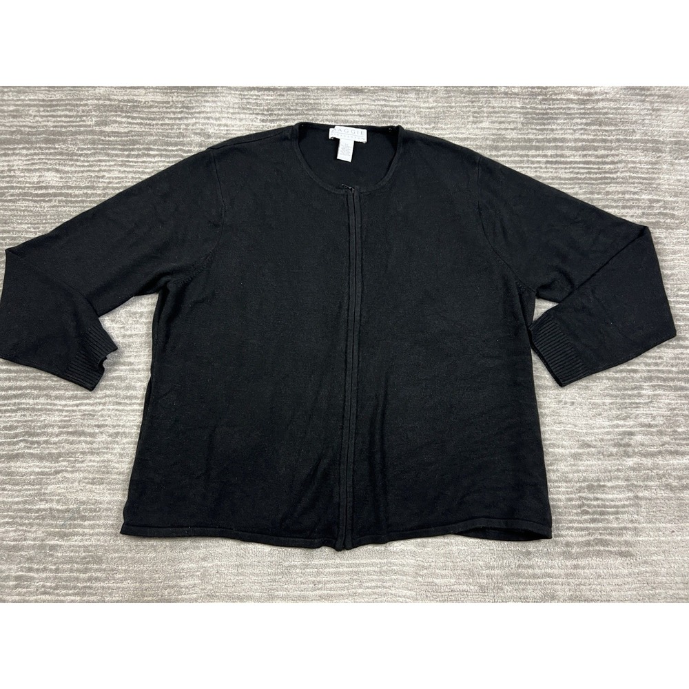 Maggie Mcnaughton Sweater Womens 3X Black Cardigan Attached Shell Fur Collar